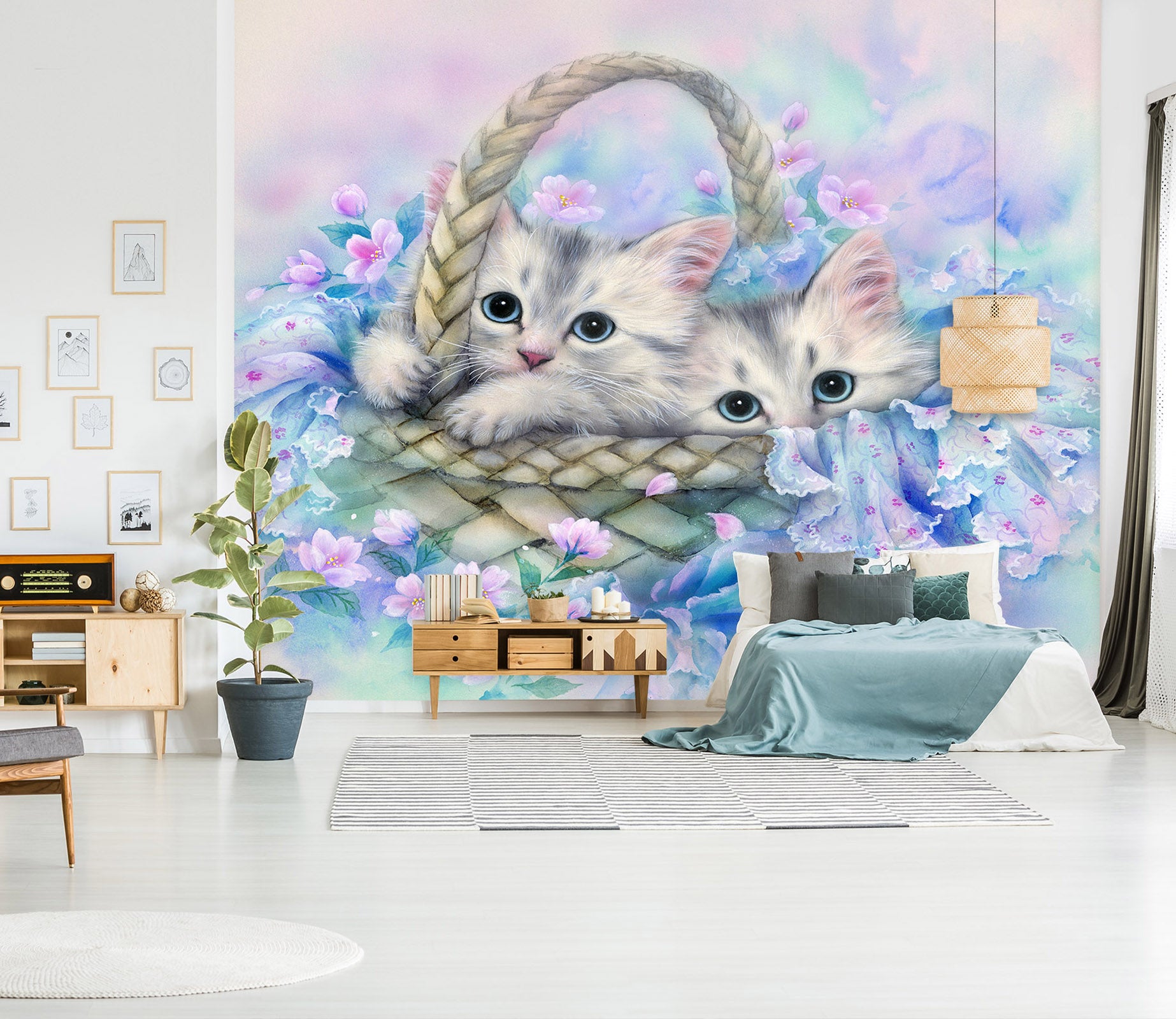 3D Flower Basket Cat 5406 Kayomi Harai Wall Mural Wall Murals