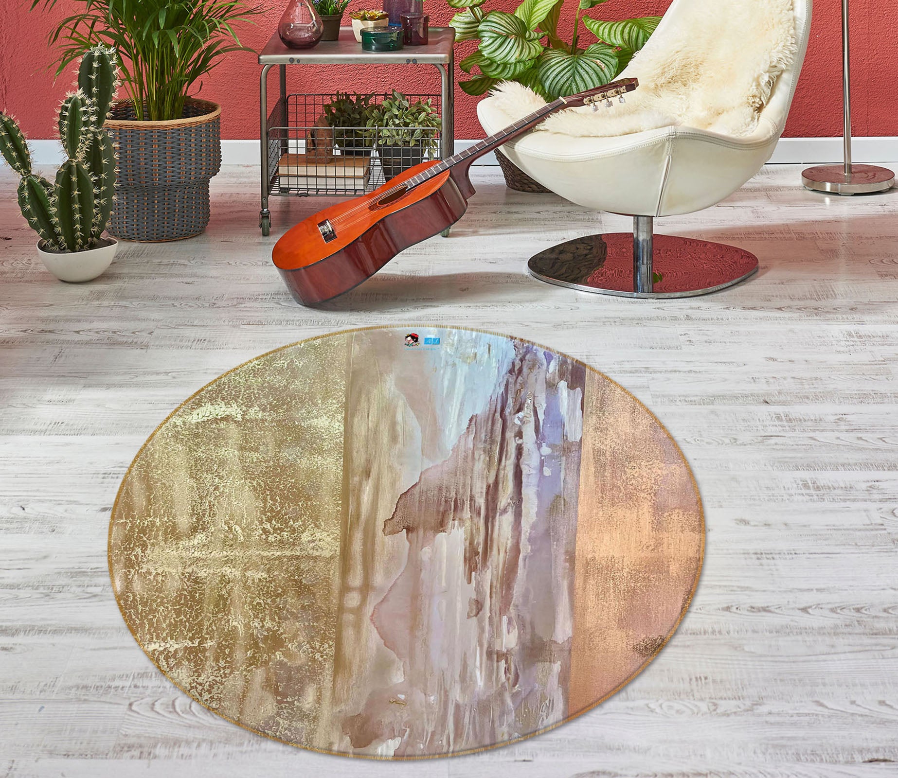 3D Yellow Paint 4032 Skromova Marina Rug Round Non Slip Rug Mat