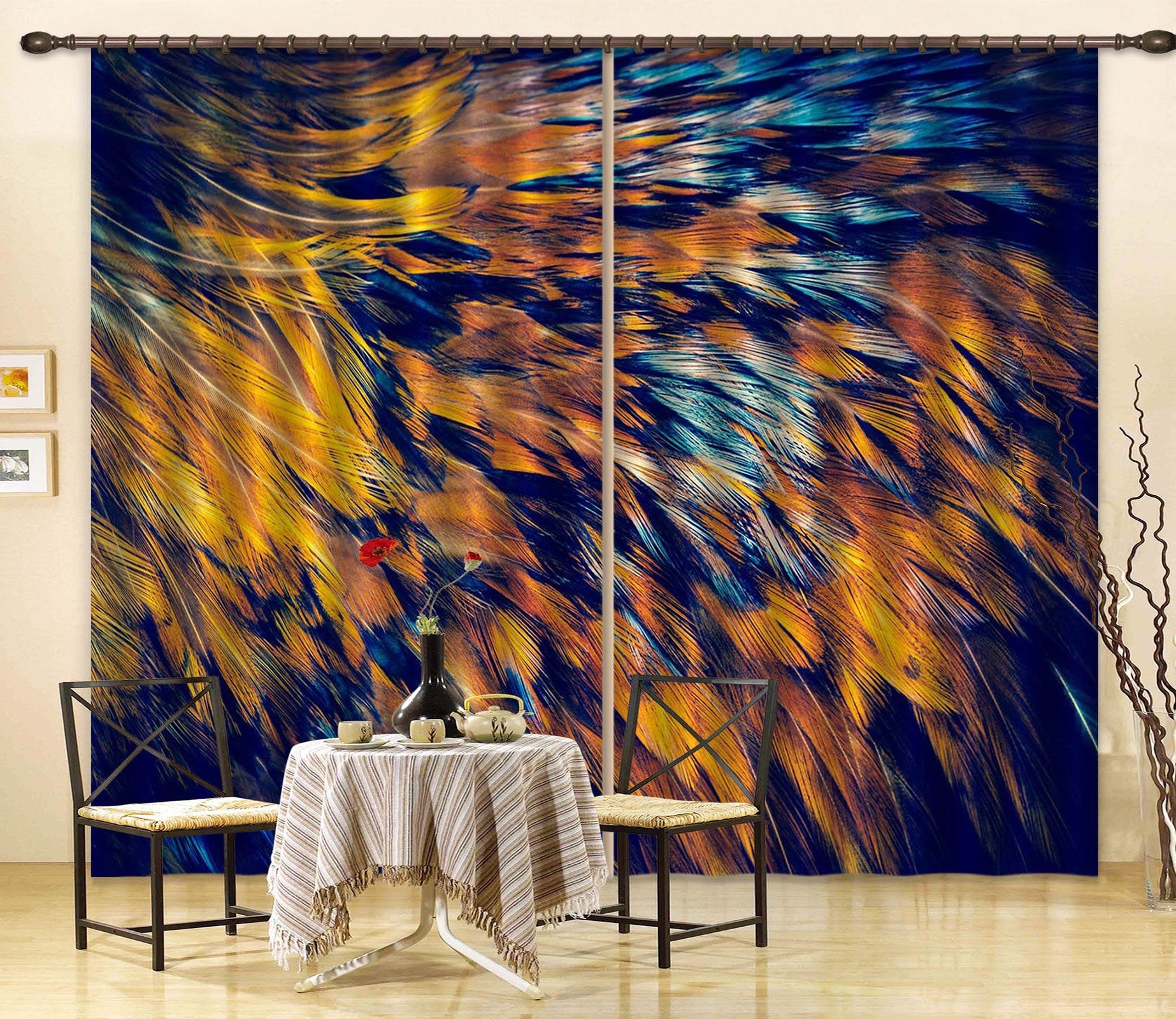 3D Golden Feather Smooth Side 10 Curtains Drapes Curtains AJ Creativity Home 