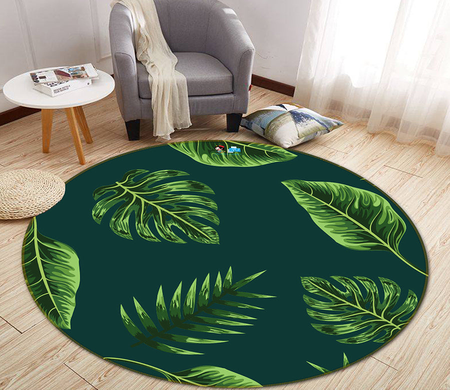 3D Leaf Pattern 64067 Round Non Slip Rug Mat