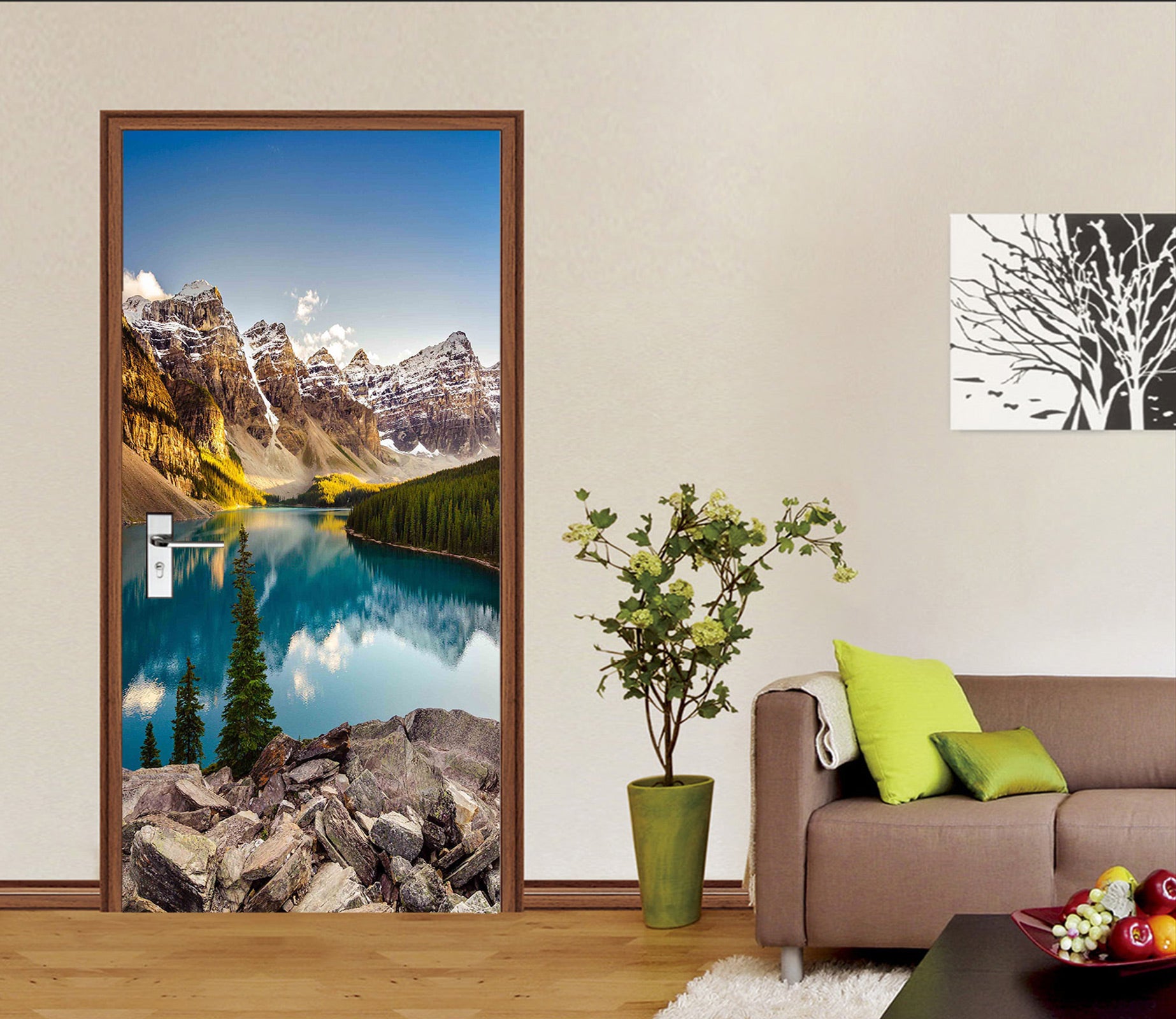 3D Mountain Lake 24120 Door Mural