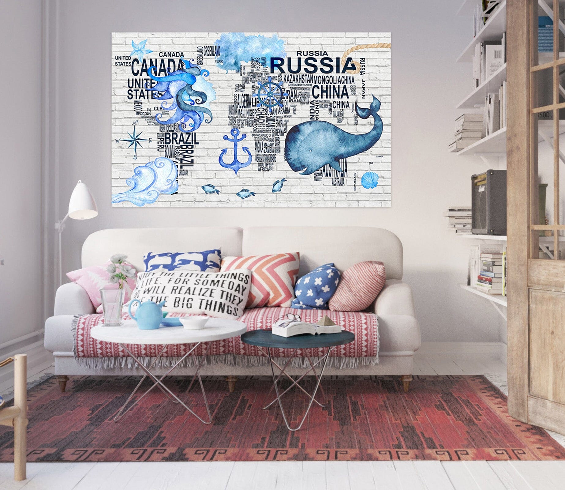 3D Blue Whale 116 World Map Wall Sticker Wallpaper AJ Wallpaper 2 