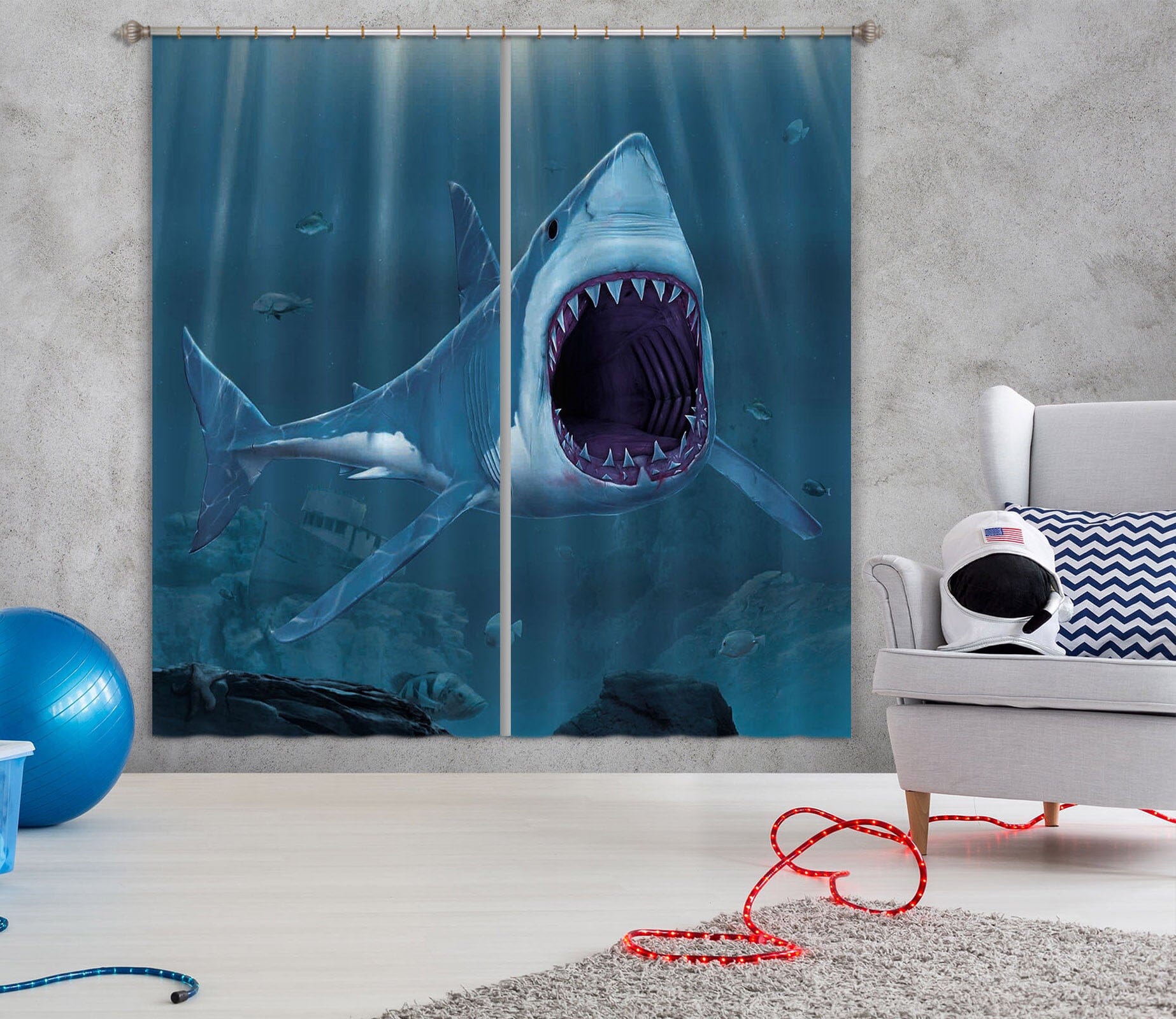 3D Shark Bite 070 Vincent Hie Curtain Curtains Drapes Curtains AJ Creativity Home 