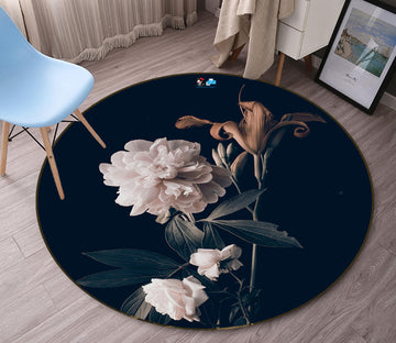 3D White Flowers 71153 Round Non Slip Rug Mat