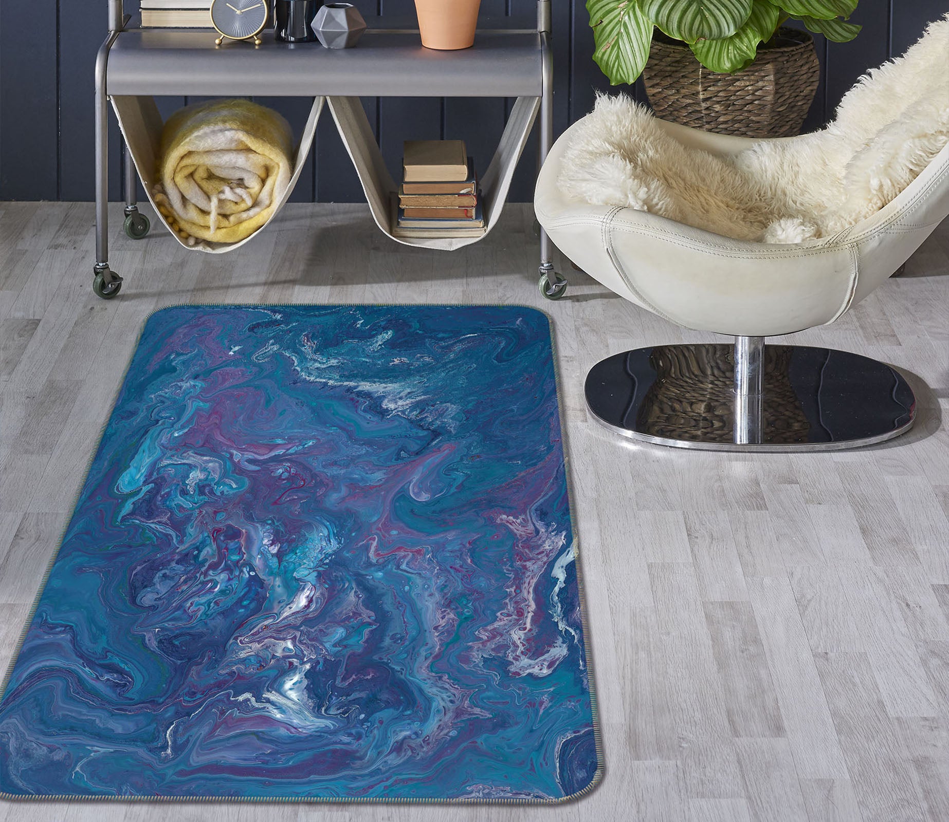 3D Dark Blue Pattern 28012 Non Slip Rug Mat