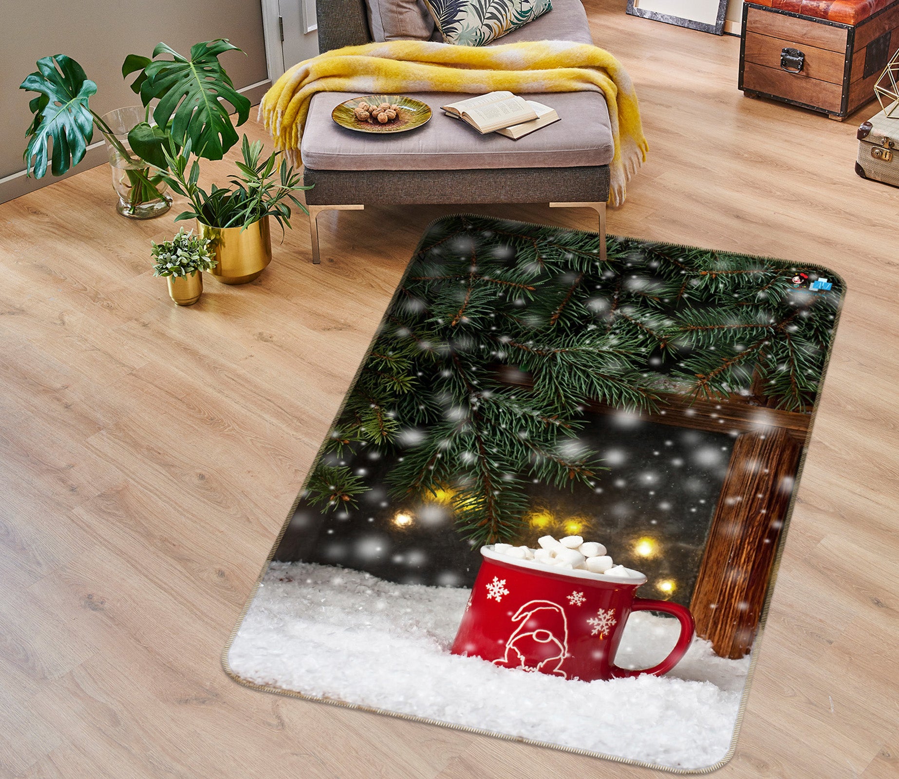 3D Snow Red Cup 55158 Christmas Non Slip Rug Mat Xmas