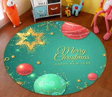 3D Green Red Ball 81034 Round Non Slip Rug Mat
