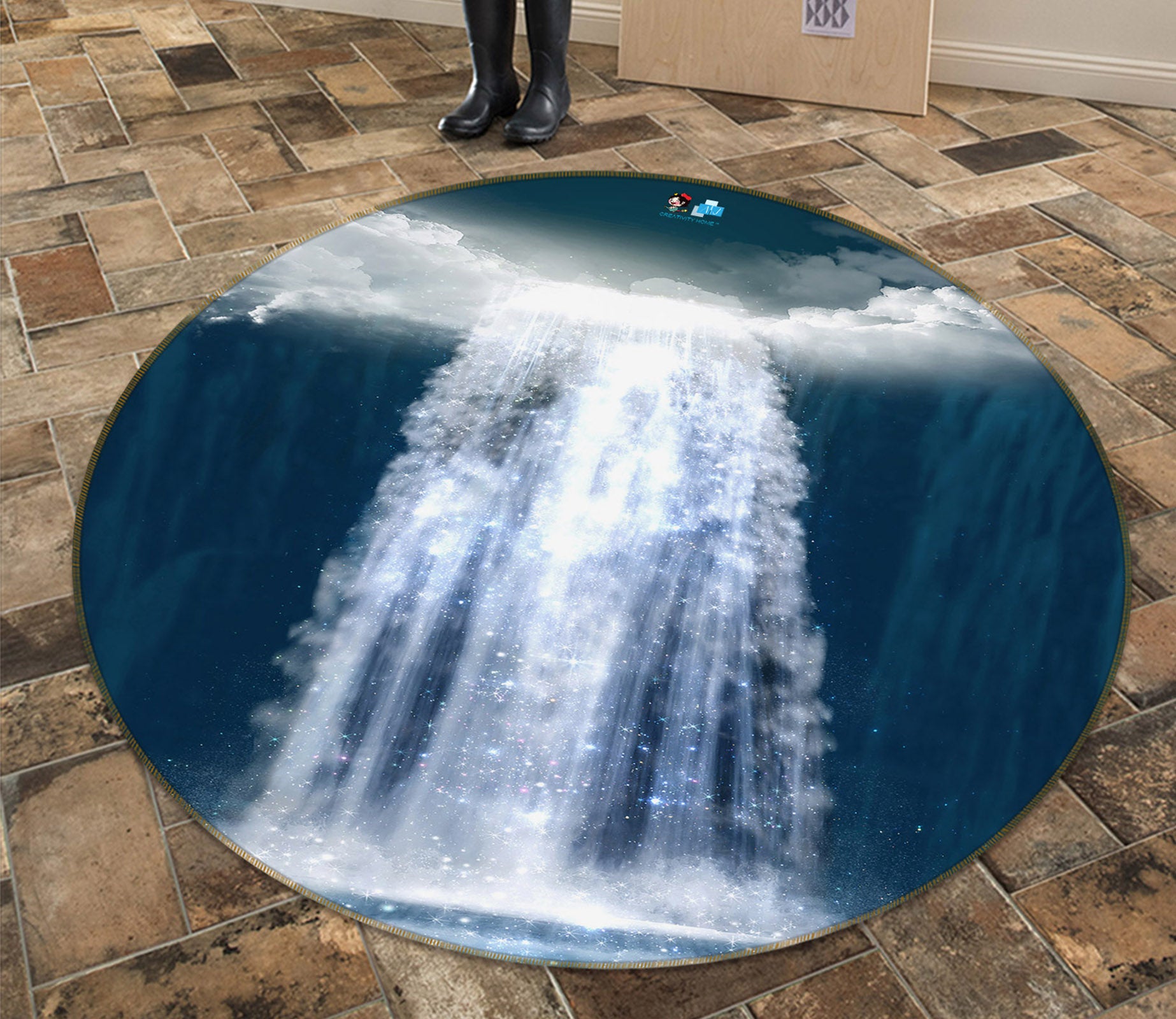 3D Waterfall 69104 Round Non Slip Rug Mat