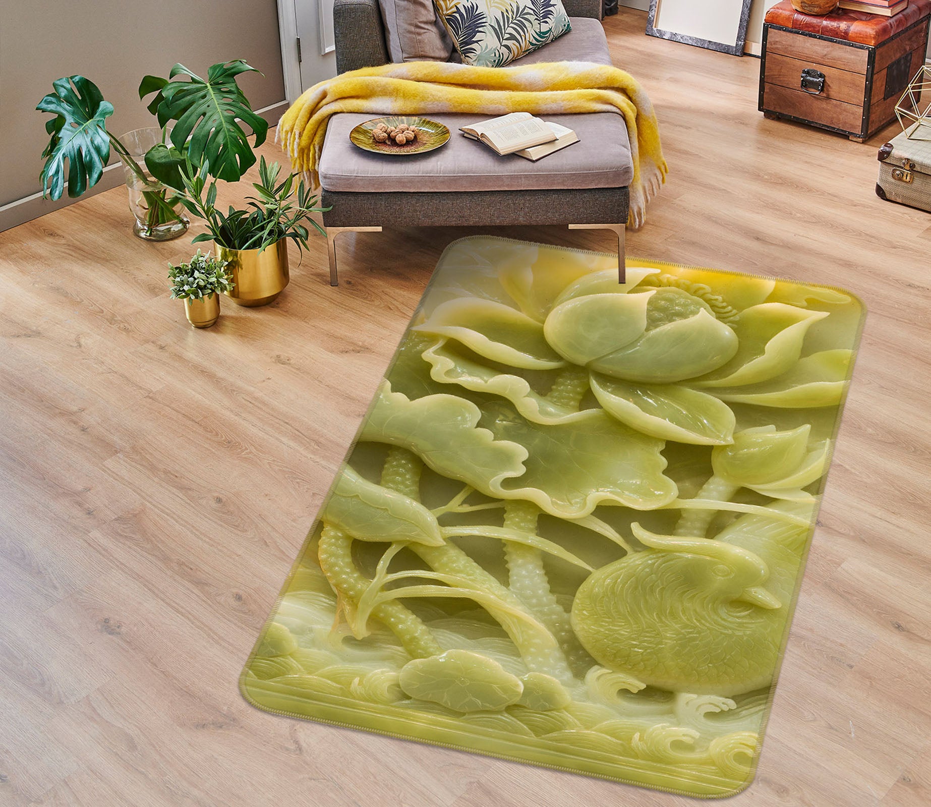 3D Flower Carving 32106 Non Slip Rug Mat
