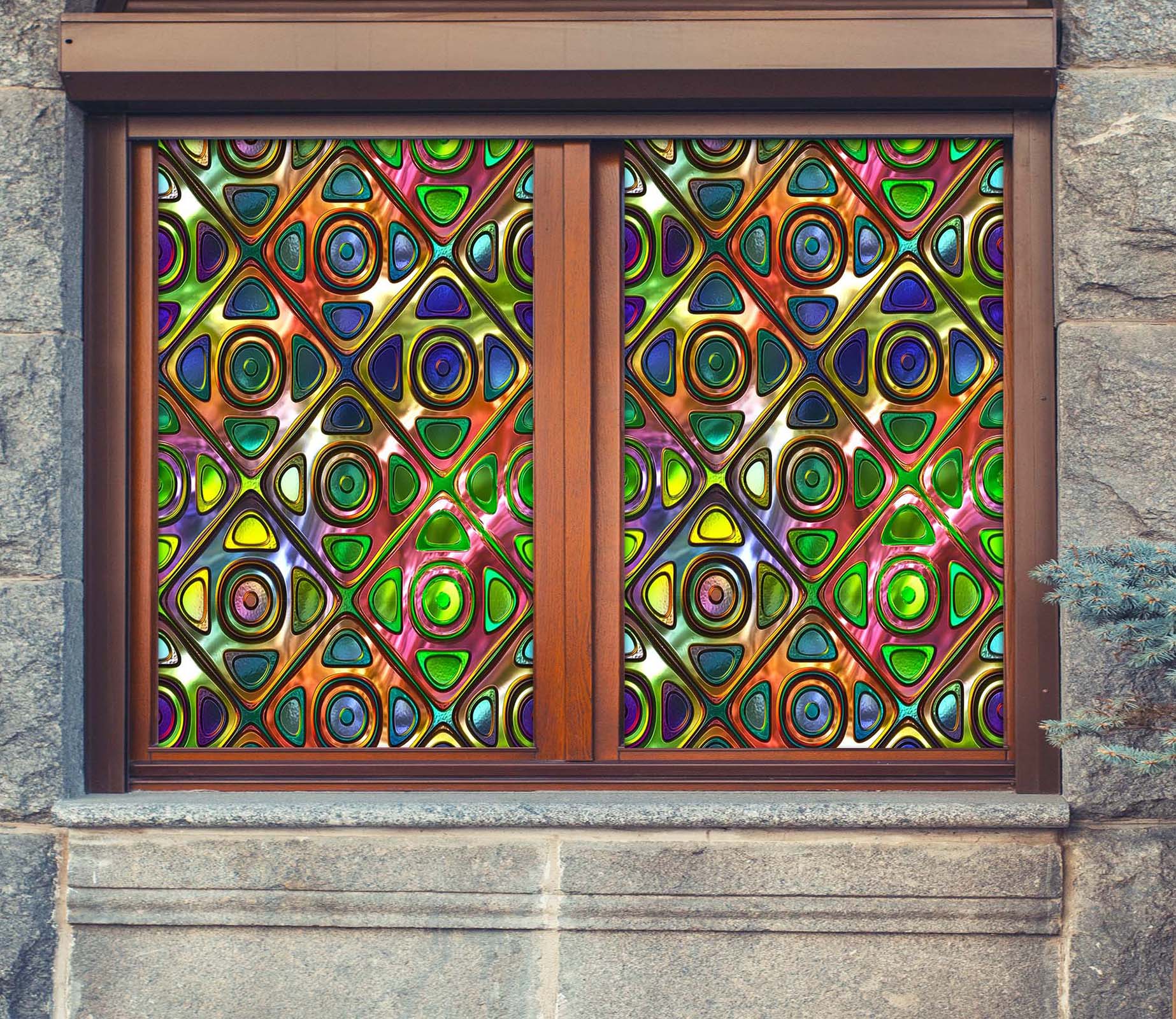 3D Square Pattern 442 Window Film Print Sticker Cling Stained Glass UV Block