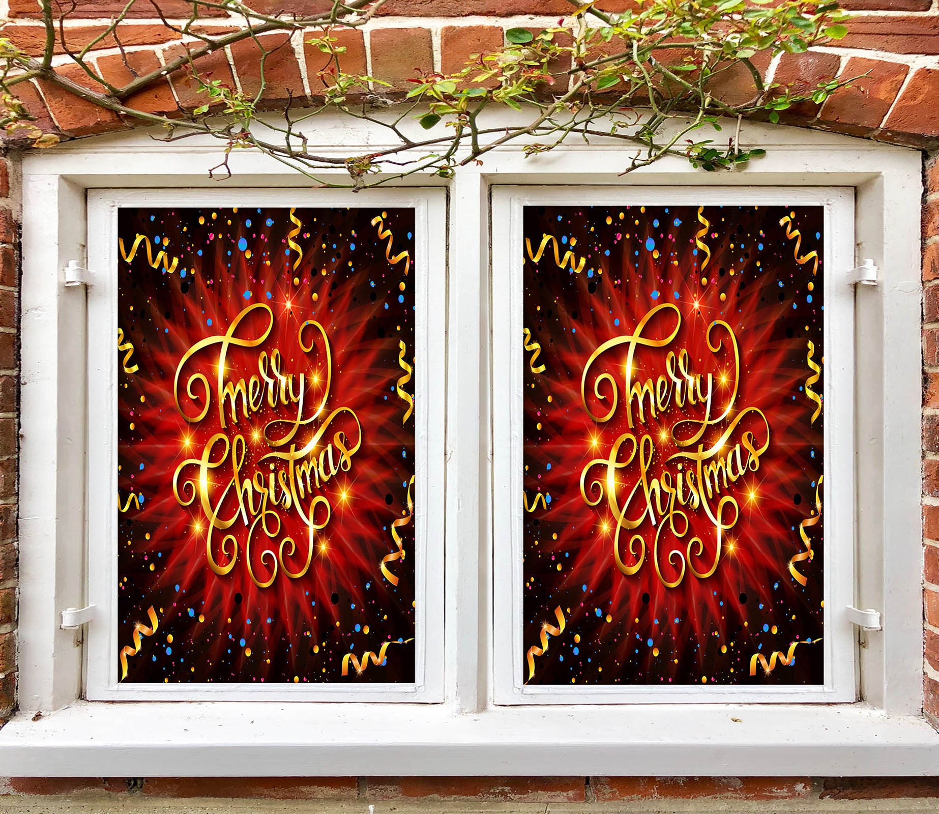 3D Merry Christmas 43155 Christmas Window Film Print Sticker Cling Stained Glass Xmas