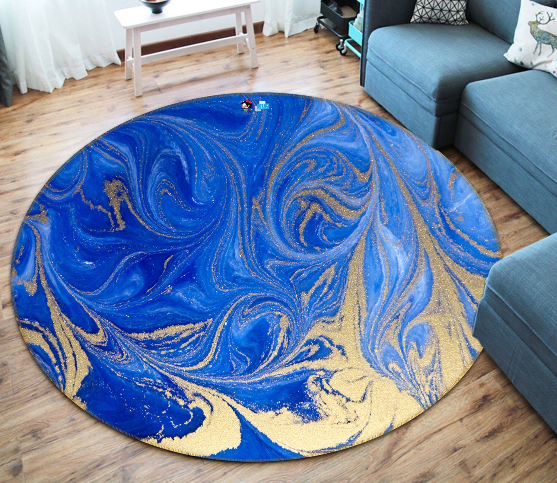 3D Golden Gouache 109 Round Non Slip Rug Mat Mat AJ Creativity Home 
