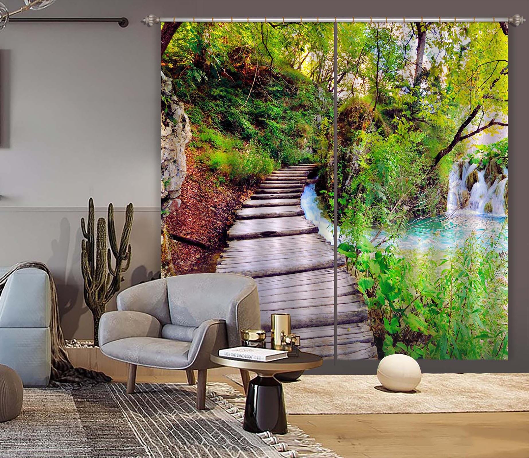 3D Park Wooden Bridge 130 Curtains Drapes Wallpaper AJ Wallpaper 