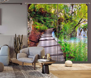 3D Park Wooden Bridge 130 Curtains Drapes Wallpaper AJ Wallpaper 