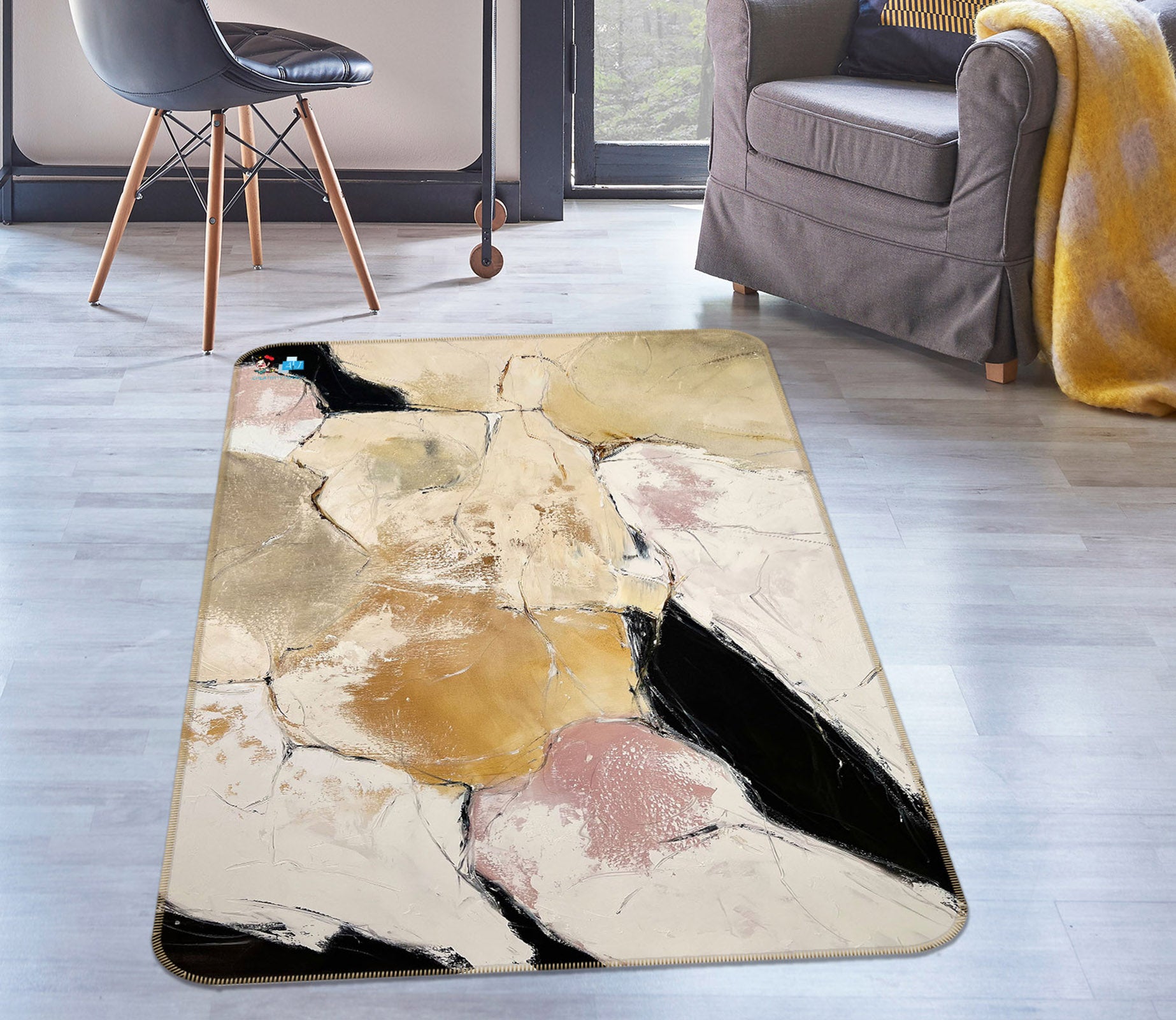 3D Yellow Stone Texture 4127 Skromova Marina Rug Non Slip Rug Mat