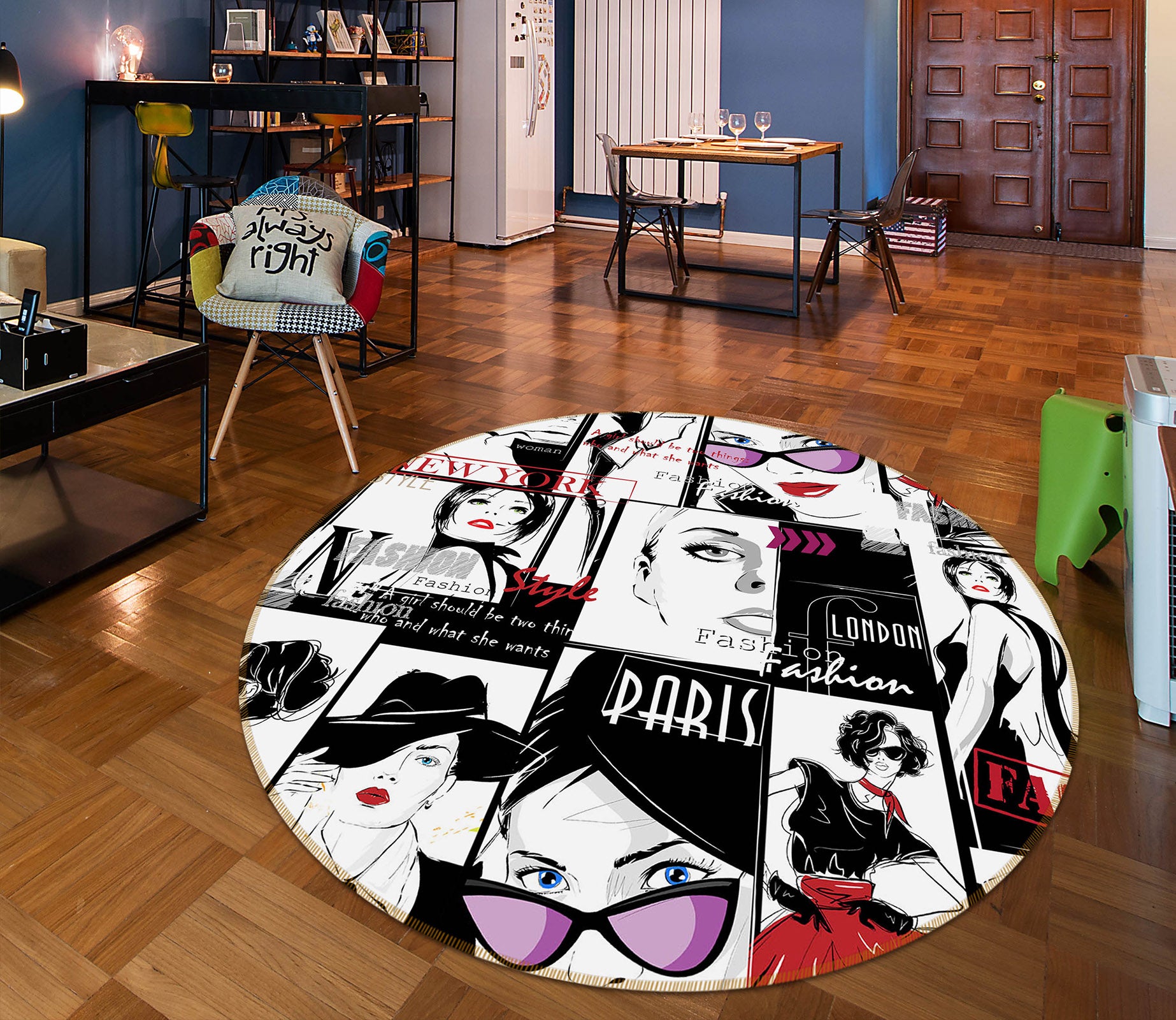 3D Pretty Girl 29045 Round Non Slip Rug Mat