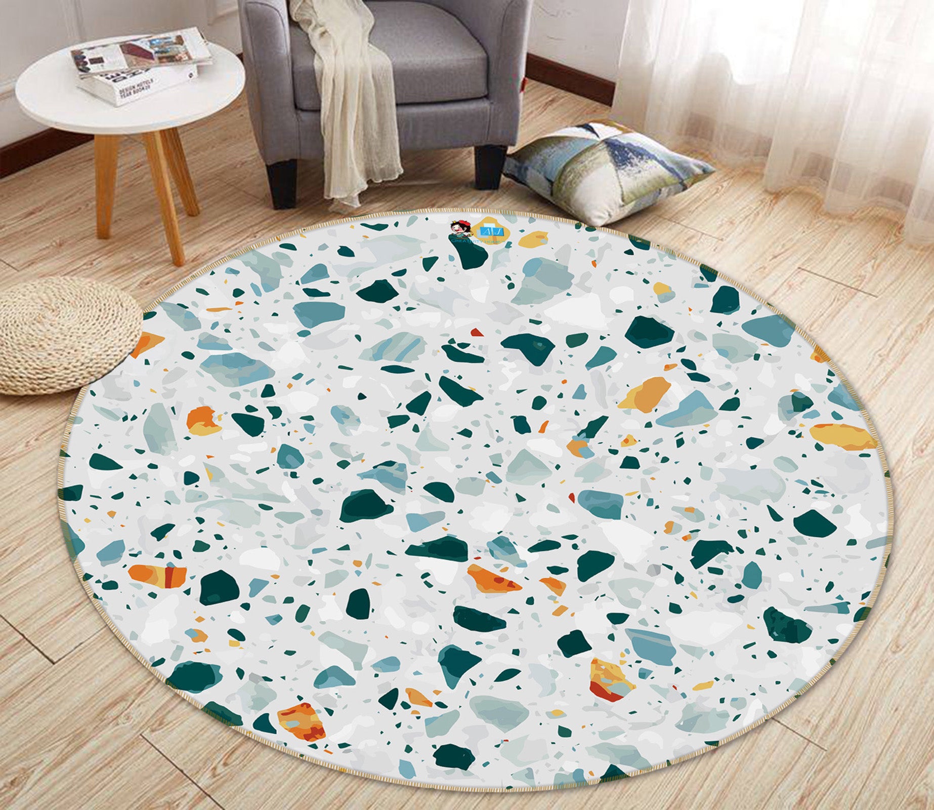 3D Color Broken Stone Texture 69240 Round Non Slip Rug Mat