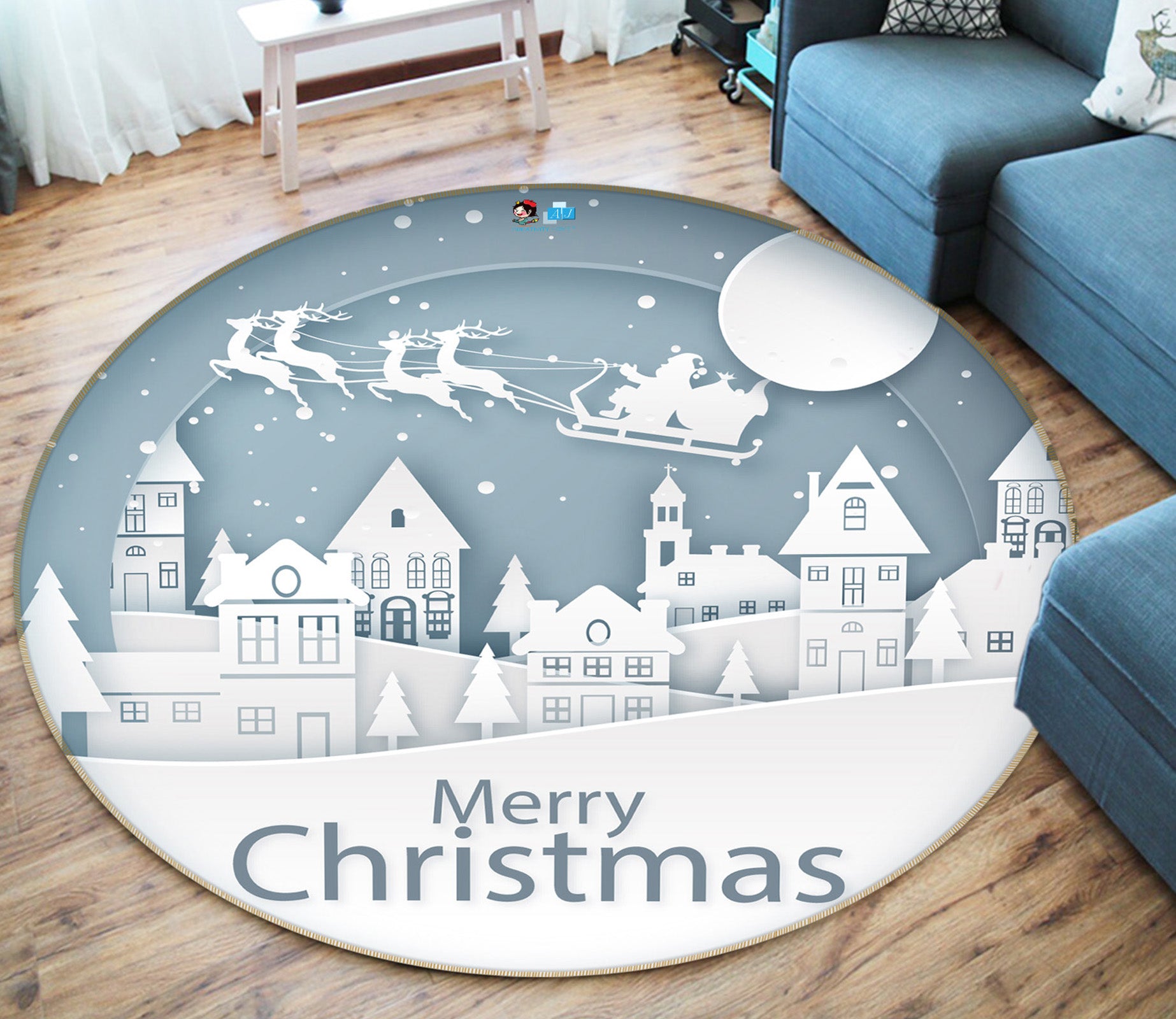 3D White Castle 74243 Round Non Slip Rug Mat