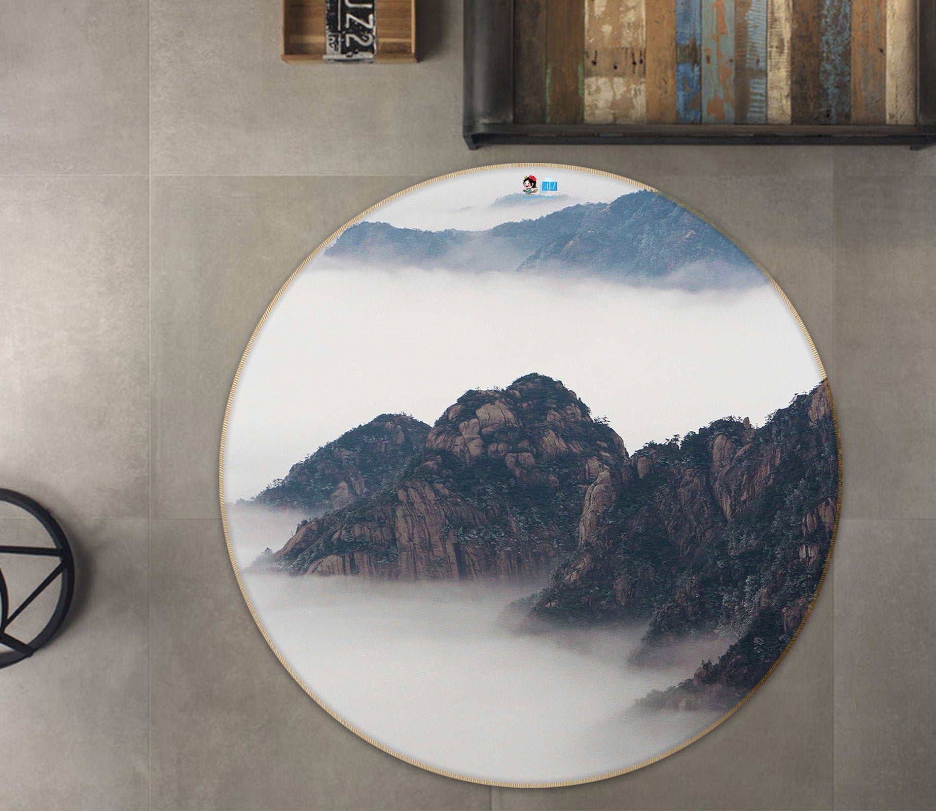 3D Mountains Cloud 69171 Round Non Slip Rug Mat