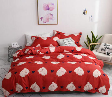 3D Red Bottom Pig 4019 Bed Pillowcases Quilt