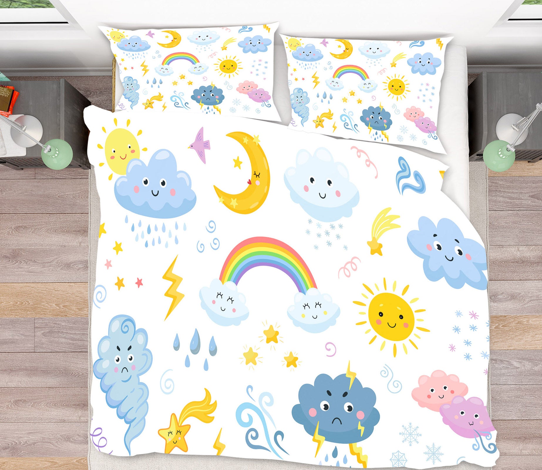 3D Moon Sun Clouds Rainbow 61066 Bed Pillowcases Quilt