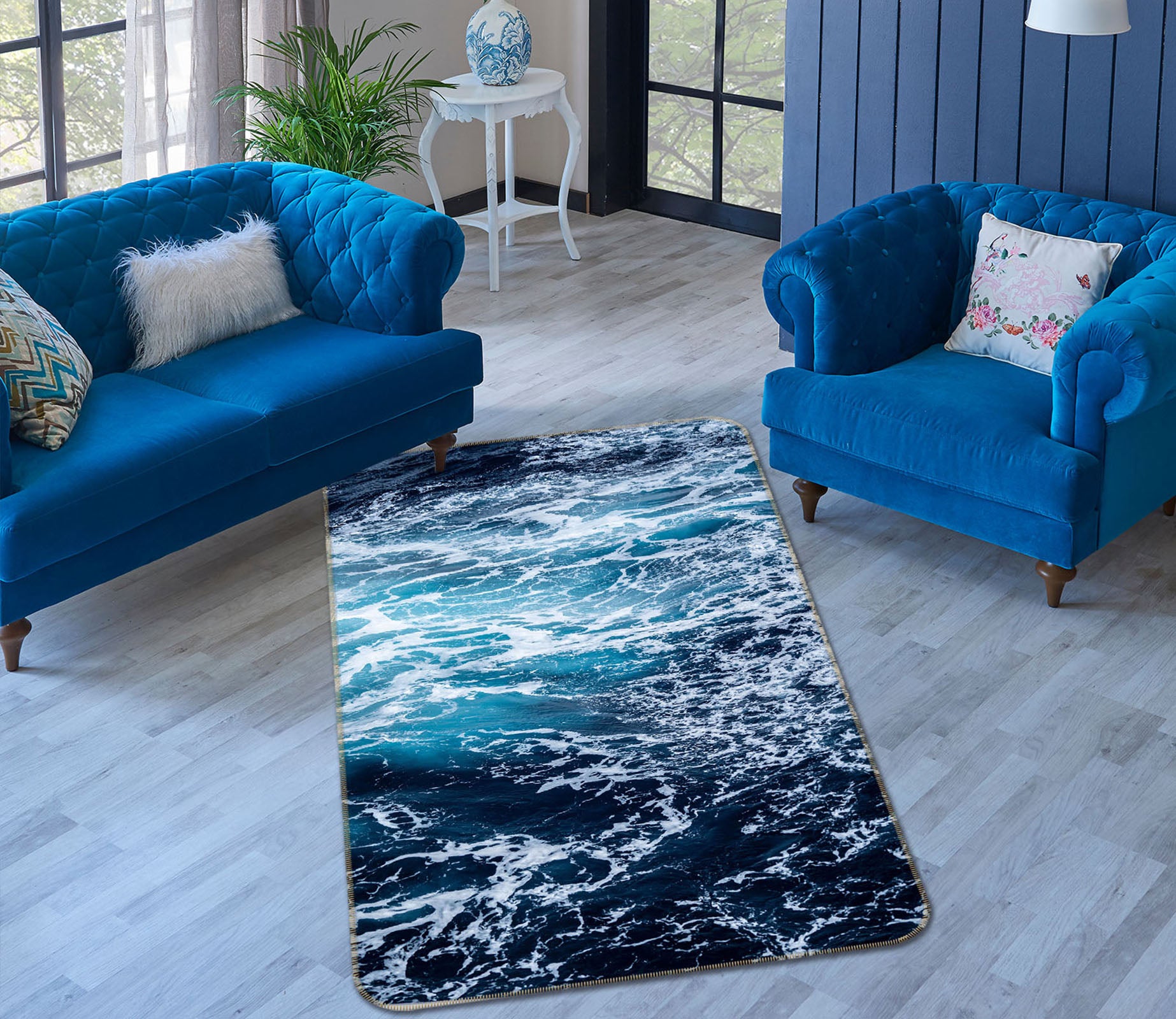 3D Seawater Waves 28019 Non Slip Rug Mat