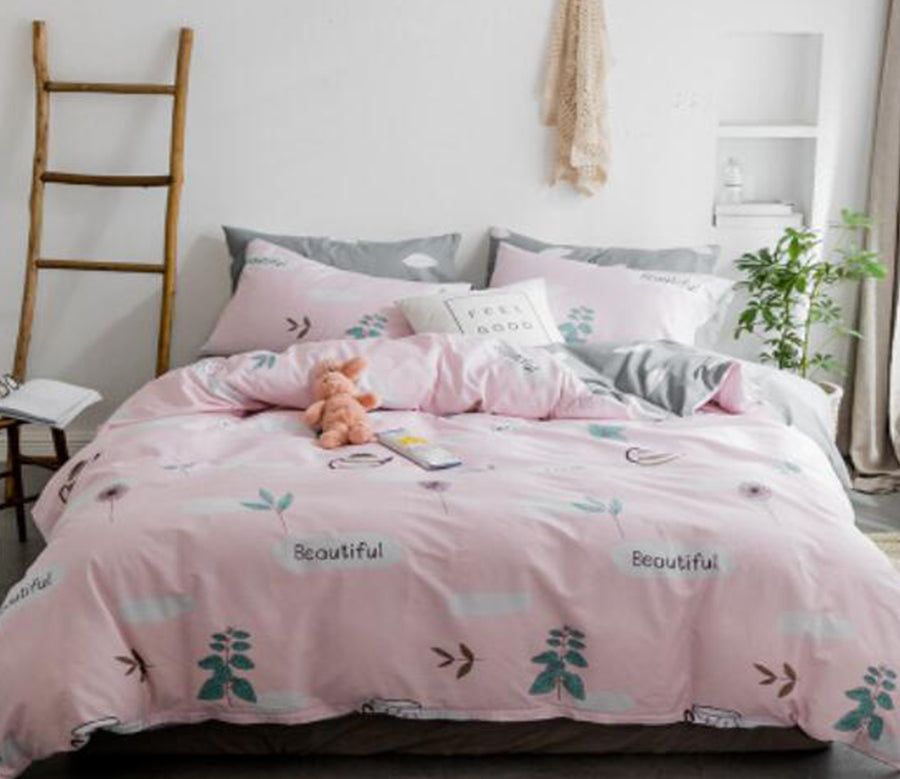 3D Pink Bottom Leaves 14147 Bed Pillowcases Quilt