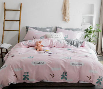 3D Pink Bottom Leaves 14147 Bed Pillowcases Quilt