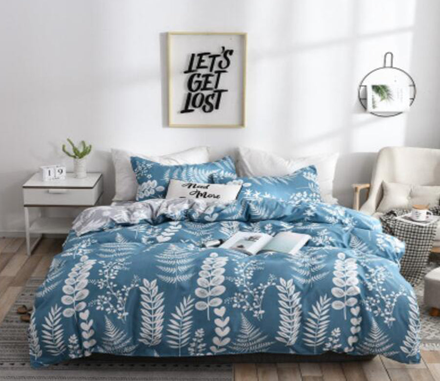 3D Blue-Green Background With White Leaves 4017 Bed Pillowcases Quilt