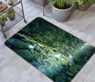 3D Forest Stone Creek Water 31086 Non Slip Rug Mat