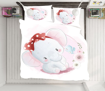 3D Elephant Red Bow 59035 Bed Pillowcases Quilt