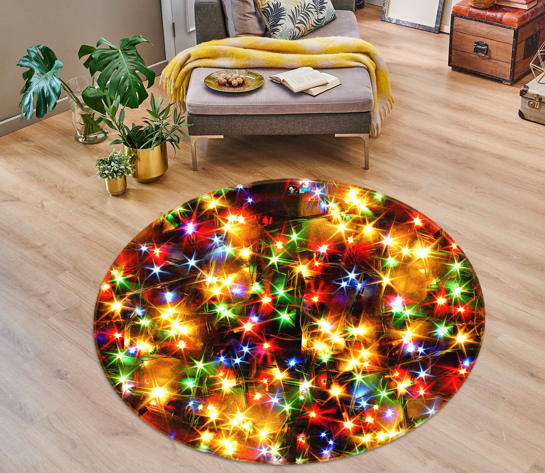 3D Color Starlight 54124 Christmas Round Non Slip Rug Mat Xmas