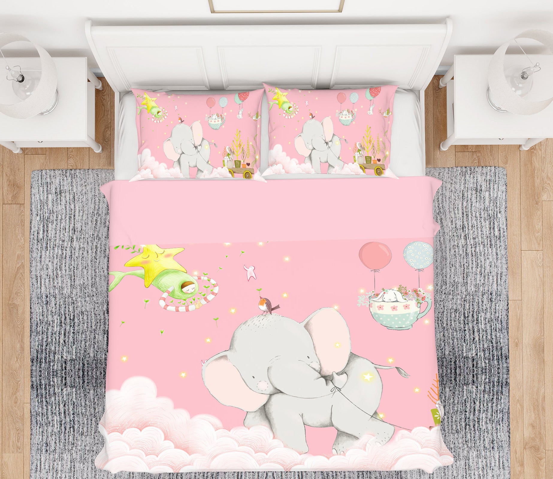 3D Pink Elephant 13072 Bed Pillowcases Quilt