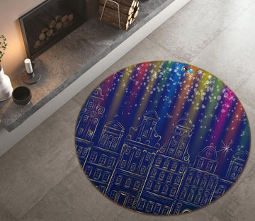 3D Colored Light Houses 54117 Christmas Round Non Slip Rug Mat Xmas