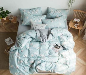 3D Light Blue White Flower 7050 Bed Pillowcases Quilt