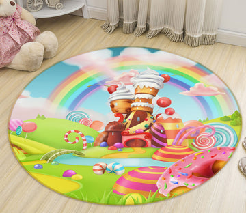 3D Rainbow Candy 37014 Round Non Slip Rug Mat
