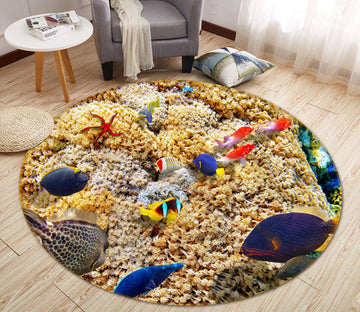 3D Sea Fish 74155 Round Non Slip Rug Mat