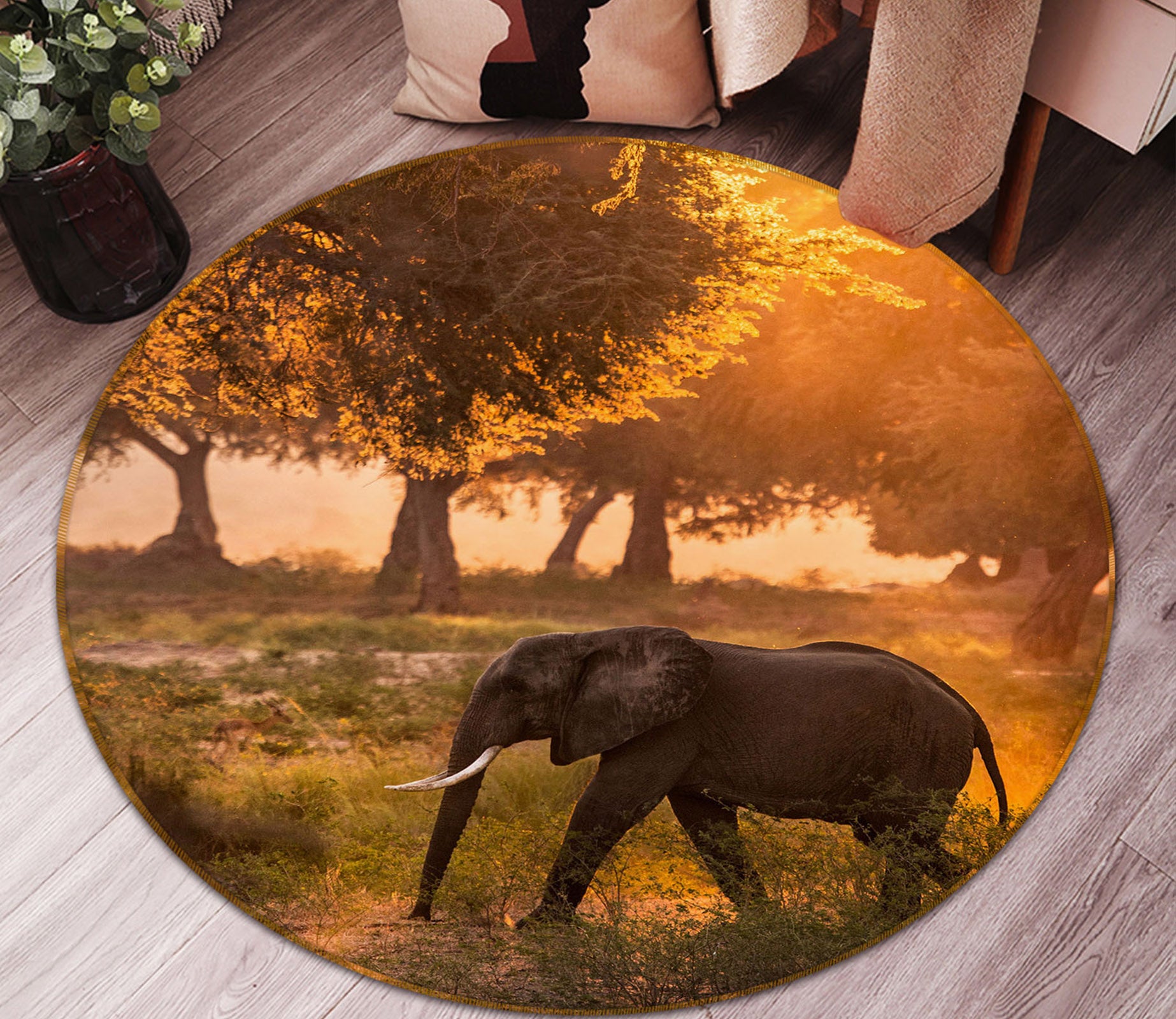 3D Elephant 37208 Animal Round Non Slip Rug Mat