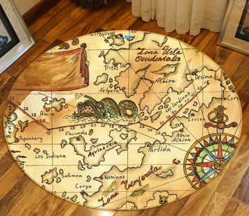 3D Yellow Retro Map 72171 Round Non Slip Rug Mat