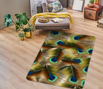 3D Peacock Feather 27066 Non Slip Rug Mat