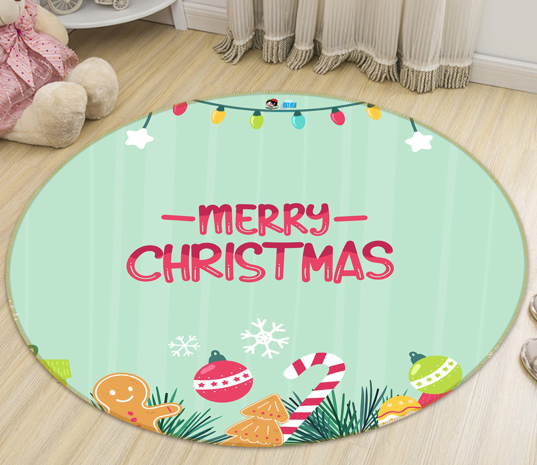 3D Merry Christmas 81085 Round Non Slip Rug Mat