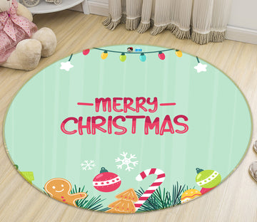 3D Merry Christmas 81085 Round Non Slip Rug Mat