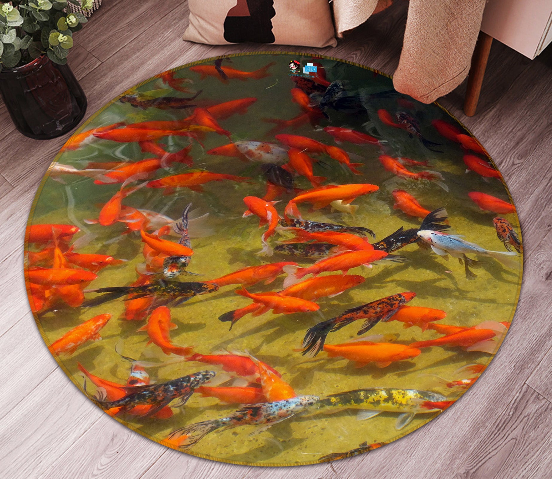3D Carp 74046 Round Non Slip Rug Mat