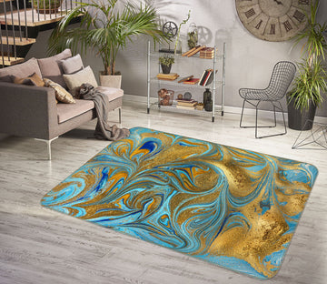 3D Gold Blue Texture 31006 Non Slip Rug Mat