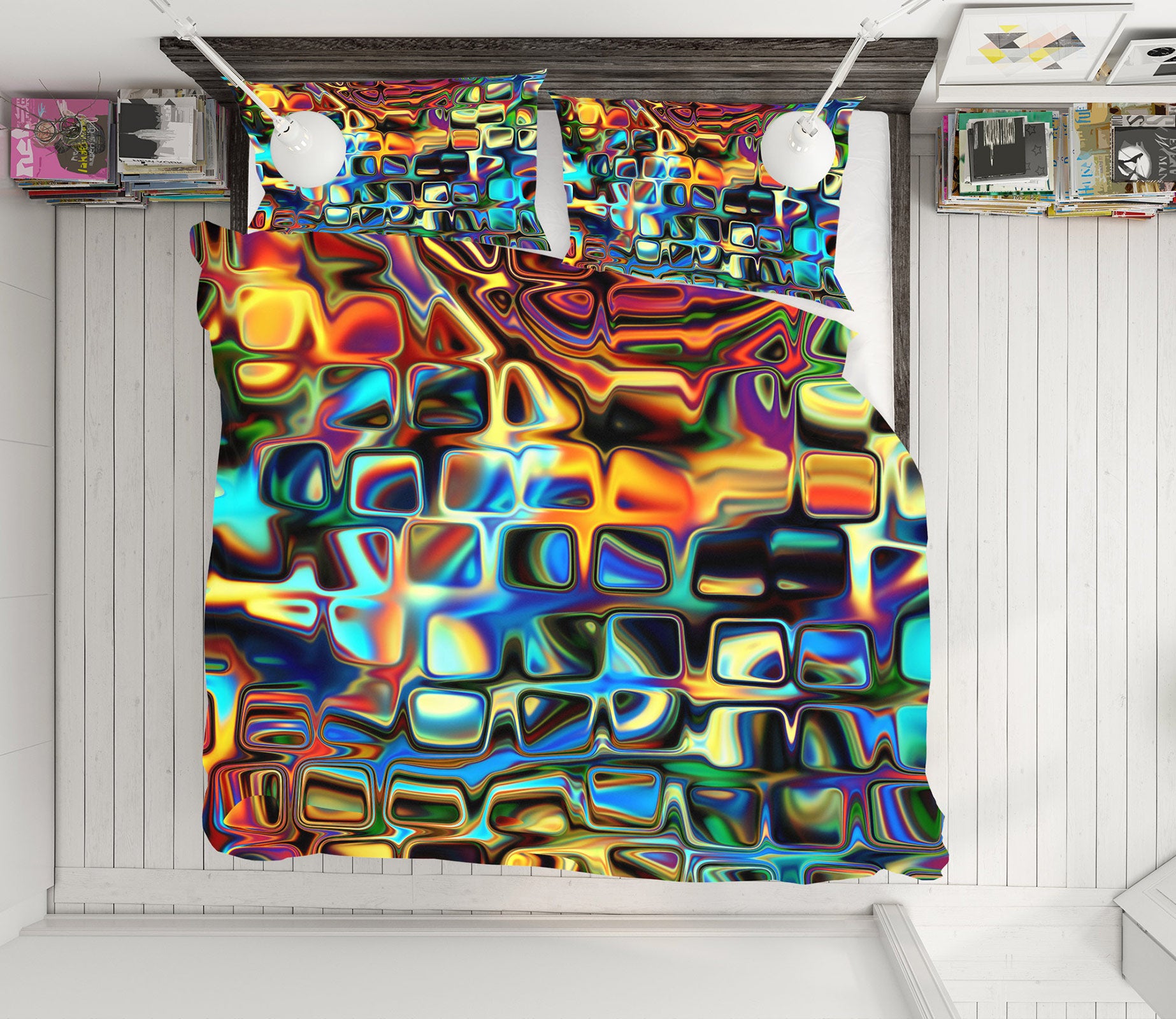 3D Multicolored Glass 13160 Bed Pillowcases Quilt