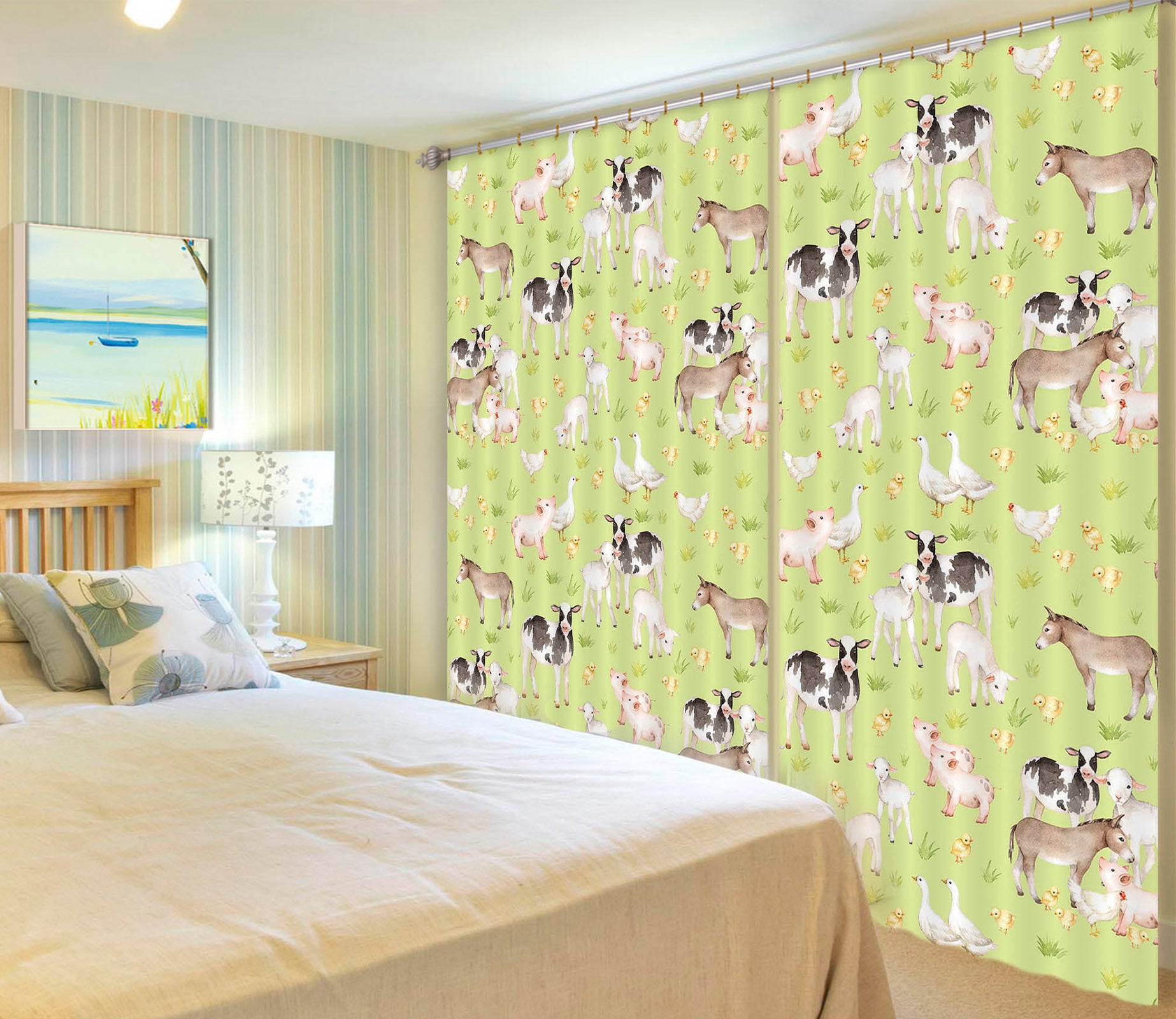 3D Cattle Chicken Sheep 140 Uta Naumann Curtain Curtains Drapes