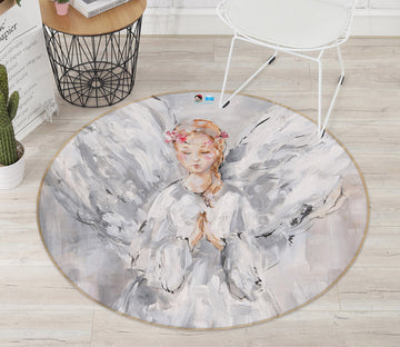 3D Angel Girl With Wings 1092 Debi Coules Rug Round Non Slip Rug Mat