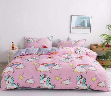 3D Unicorn Rainbow Star 12200 Bed Pillowcases Quilt