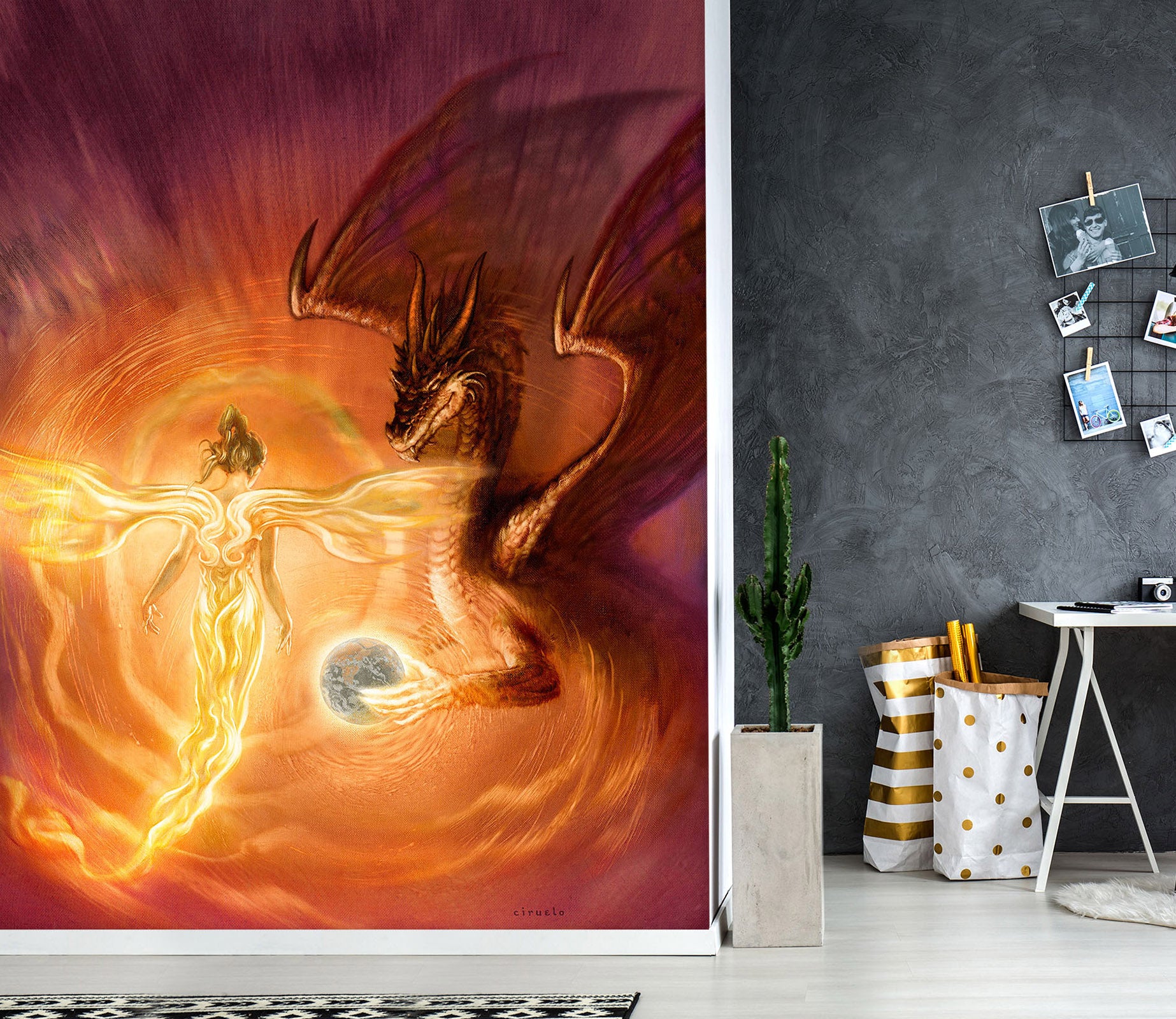 3D Golden Light Elf Girl Dragon Ball 7141 Ciruelo Wall Mural Wall Murals