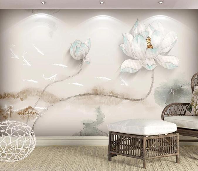3D Lotus 1307 Wall Murals Wallpaper AJ Wallpaper 2 